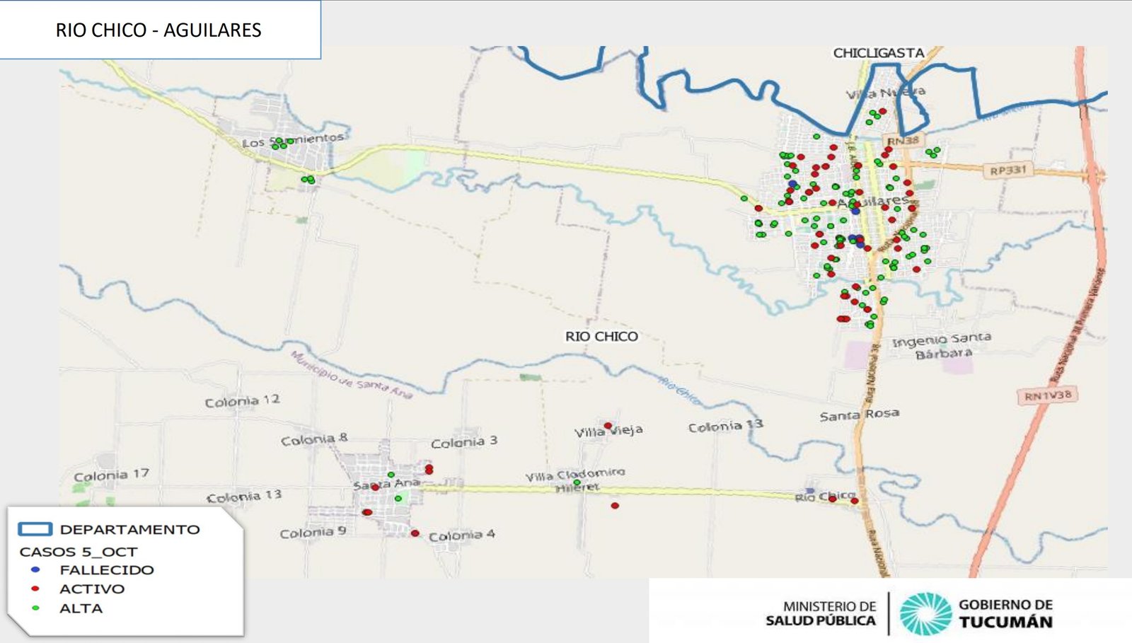 Mapa distribución casos en Rio Chico